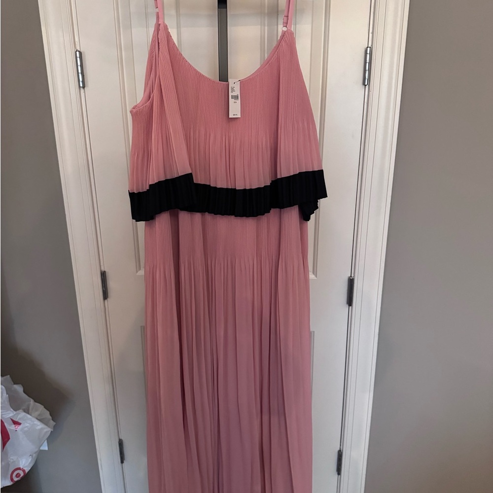 Lane Bryant Pink and Black Pleated Sundress